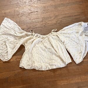 Denim & Supply Ralph Lauren Cream Embroidered Off-Shoulder Bell Sleeve Blouse